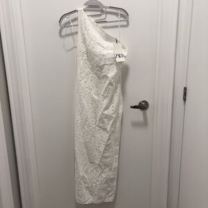 Zara White One-Shoulder Dress
